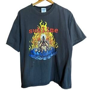 Vintage 1997 Sublime "Flaming Lotus" Rock Band T-Shirt Gray XL **READ